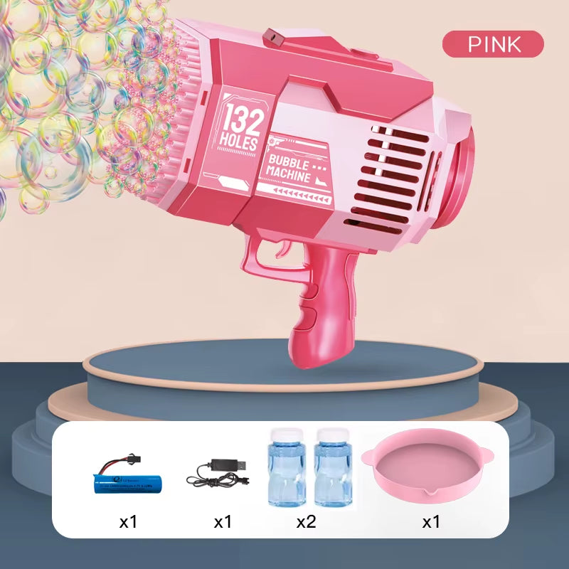Outdoor Playing Densest Soap Bubble Effect Automatic Bubble Machine 132 Holes Oversized Electric Bazooka Bubble Gun Toy