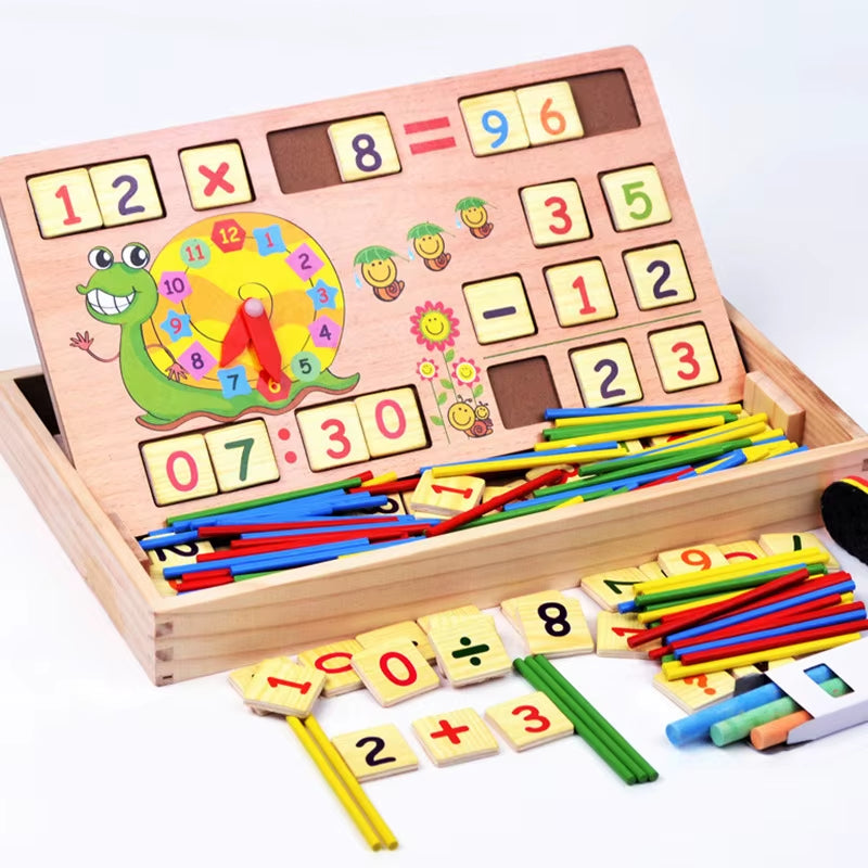 Children Wooden Multifunctional Math Learning Box Digital Enlightenment Montessori Educational Toys for Kids