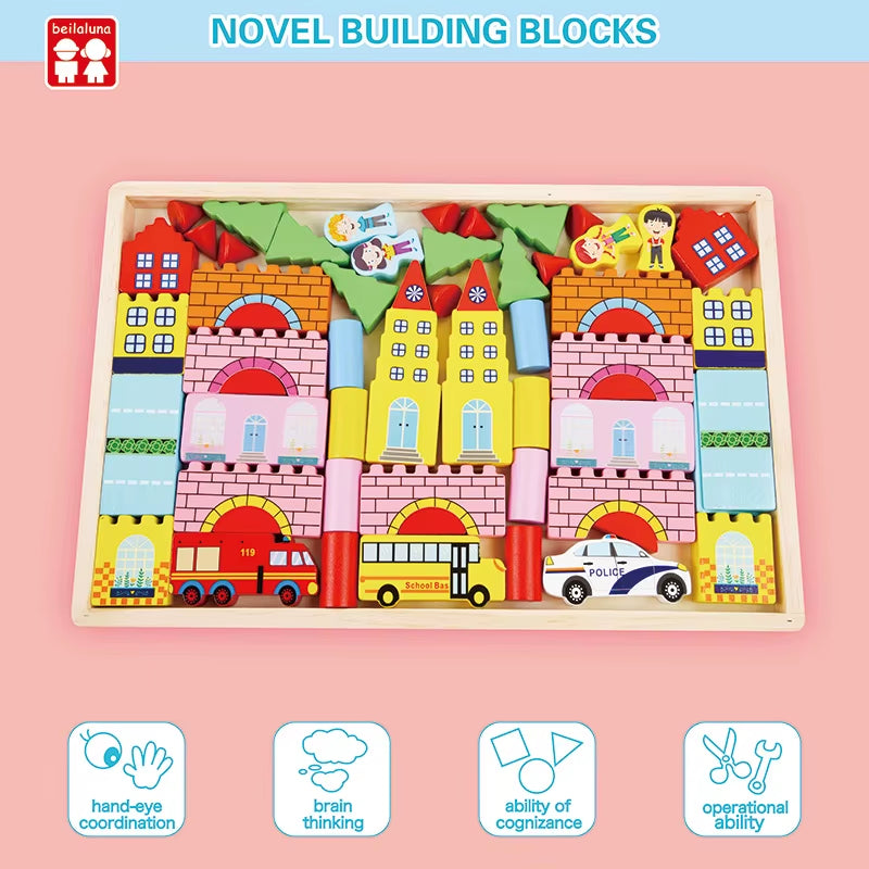 New Design Kids Creative Colorful Wooden Building Blocks Toys Wooden Town Scene Puzzle Blocks Toys for Child Early Educational