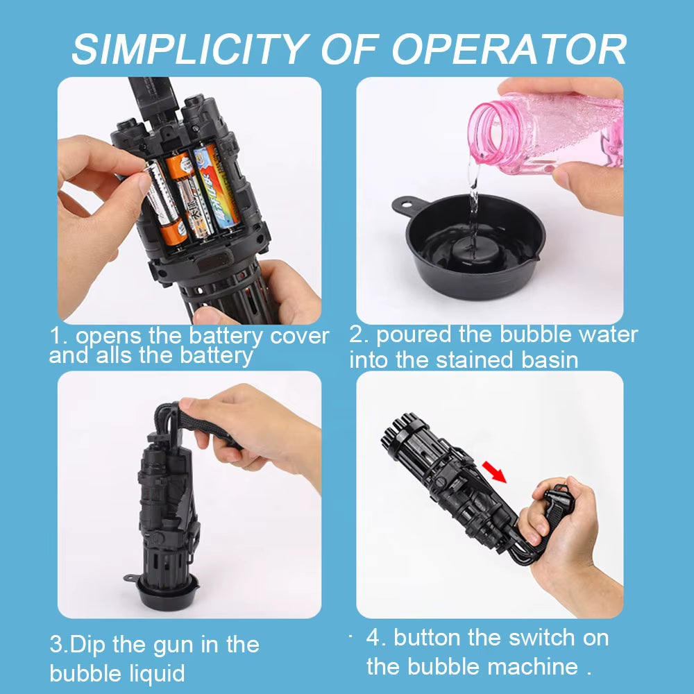 2021 New Electric Plastic Gatlin Blower Bubble Machine Eight Hole Bubble Gatling Gun Toy for Kids