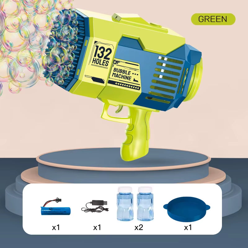 Outdoor Playing Densest Soap Bubble Effect Automatic Bubble Machine 132 Holes Oversized Electric Bazooka Bubble Gun Toy