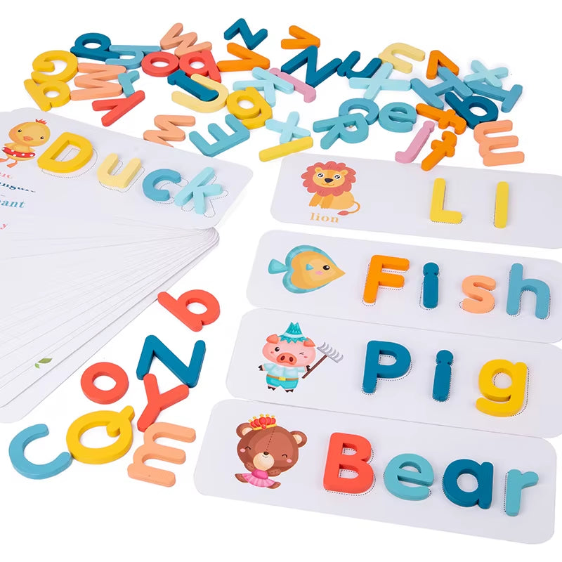 New Design Wooden Spelling Words Puzzle Game Toys Children Early Education Wooden Alphabet Letter Puzzle Matching Toys for Kids