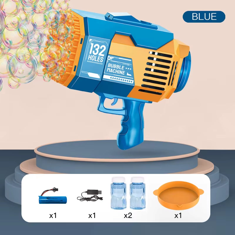 Outdoor Playing Densest Soap Bubble Effect Automatic Bubble Machine 132 Holes Oversized Electric Bazooka Bubble Gun Toy