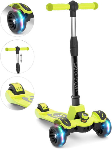 Kids Scooter with Adjustable Height, Toddler Scooter with Widened Flash Wheels, Ages 3-8, Lean to Steer