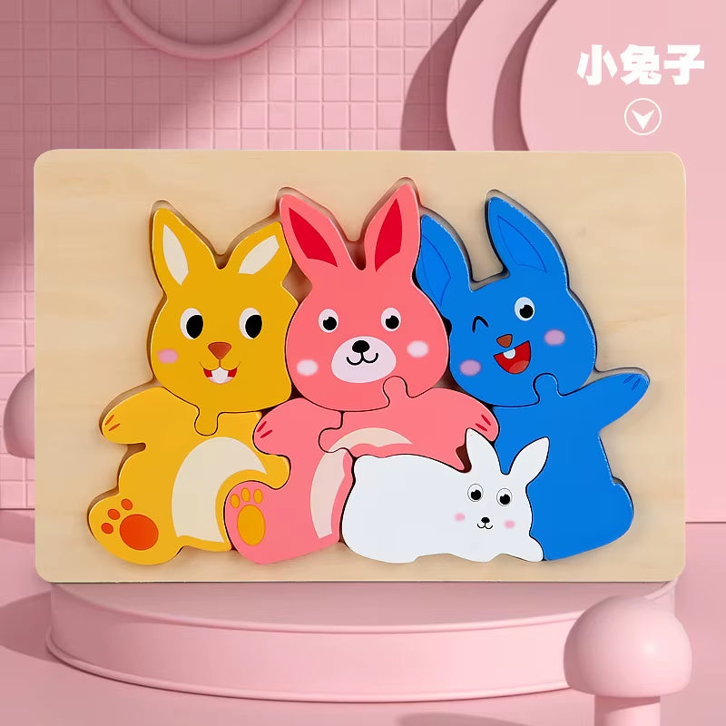 Kids Wooden Jigsaw Dinosaur Puzzle Montessori Game Assembly Children Learning Educational Toys 3D Cartoon Animal Puzzles
