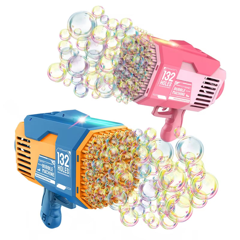 Outdoor Playing Densest Soap Bubble Effect Automatic Bubble Machine 132 Holes Oversized Electric Bazooka Bubble Gun Toy