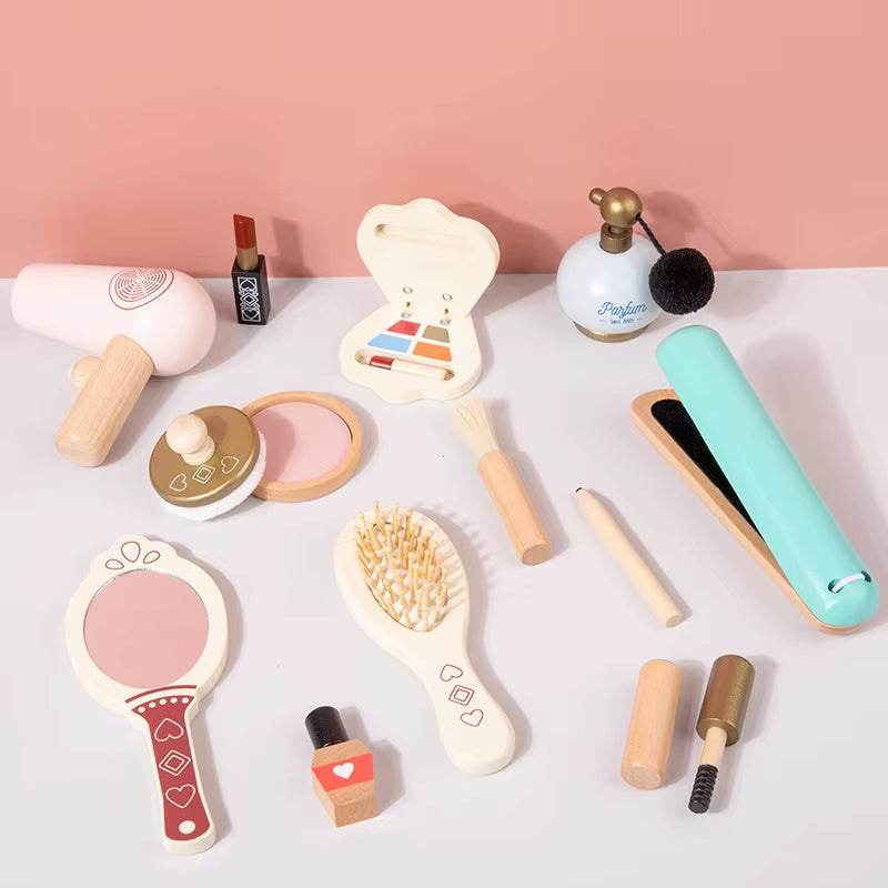 Kids Wooden Nail Manicure Makeup Bag Children Role Pretend Play Toy Set Girl'S Gift Cosmetics Toys for Child