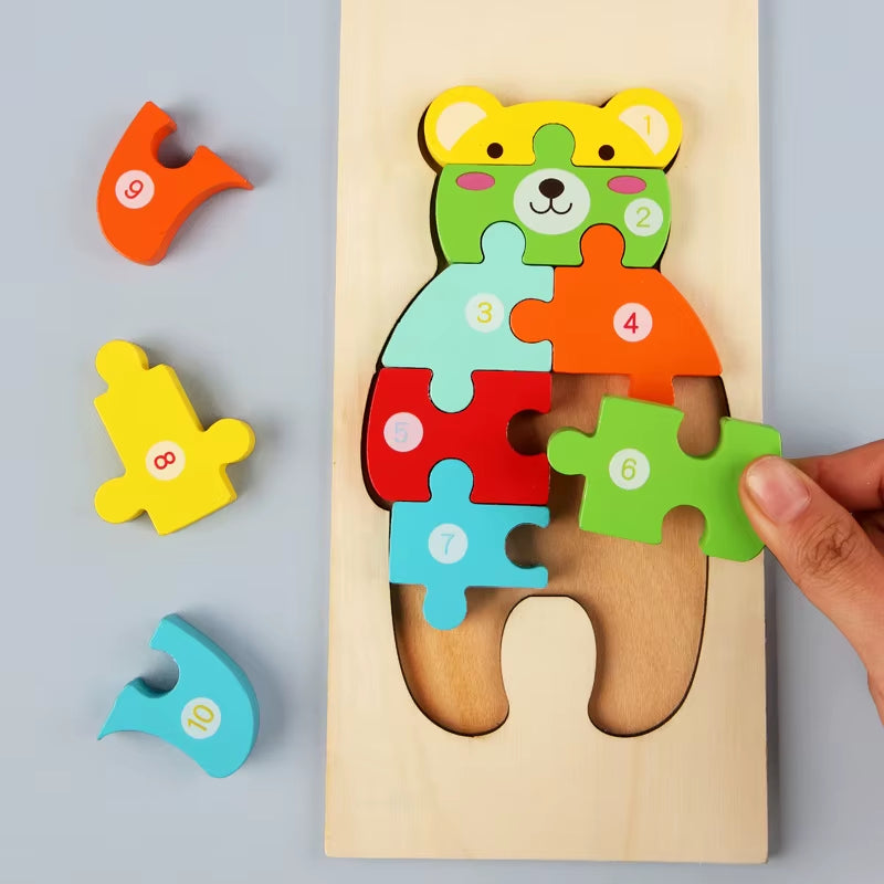 Kids Wooden Puzzle Building Block Toys 3D Wooden Puzzle Baby Wood Anima Jigsaw Puzzles Toys for Child