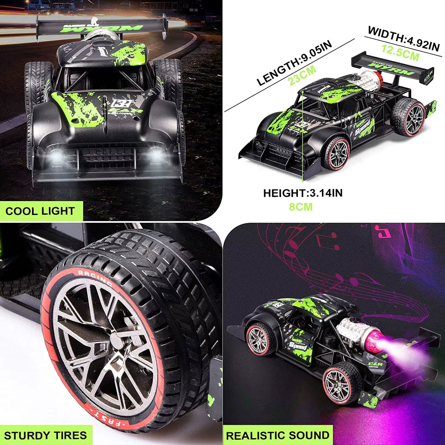 1:16 2.4G High Speed Alloy Remote Control Spray RC Car Toy with Light Wireless Control