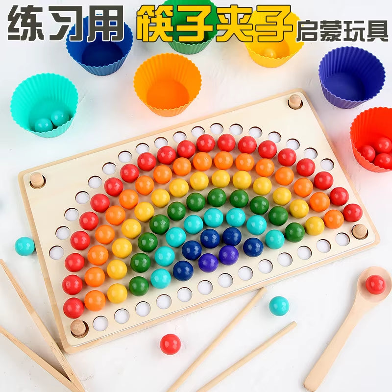 Kids Wooden Rainbow Clip Beads Toys Parent-Child Interactive Training Wooden Children Early Education Board Game Toy