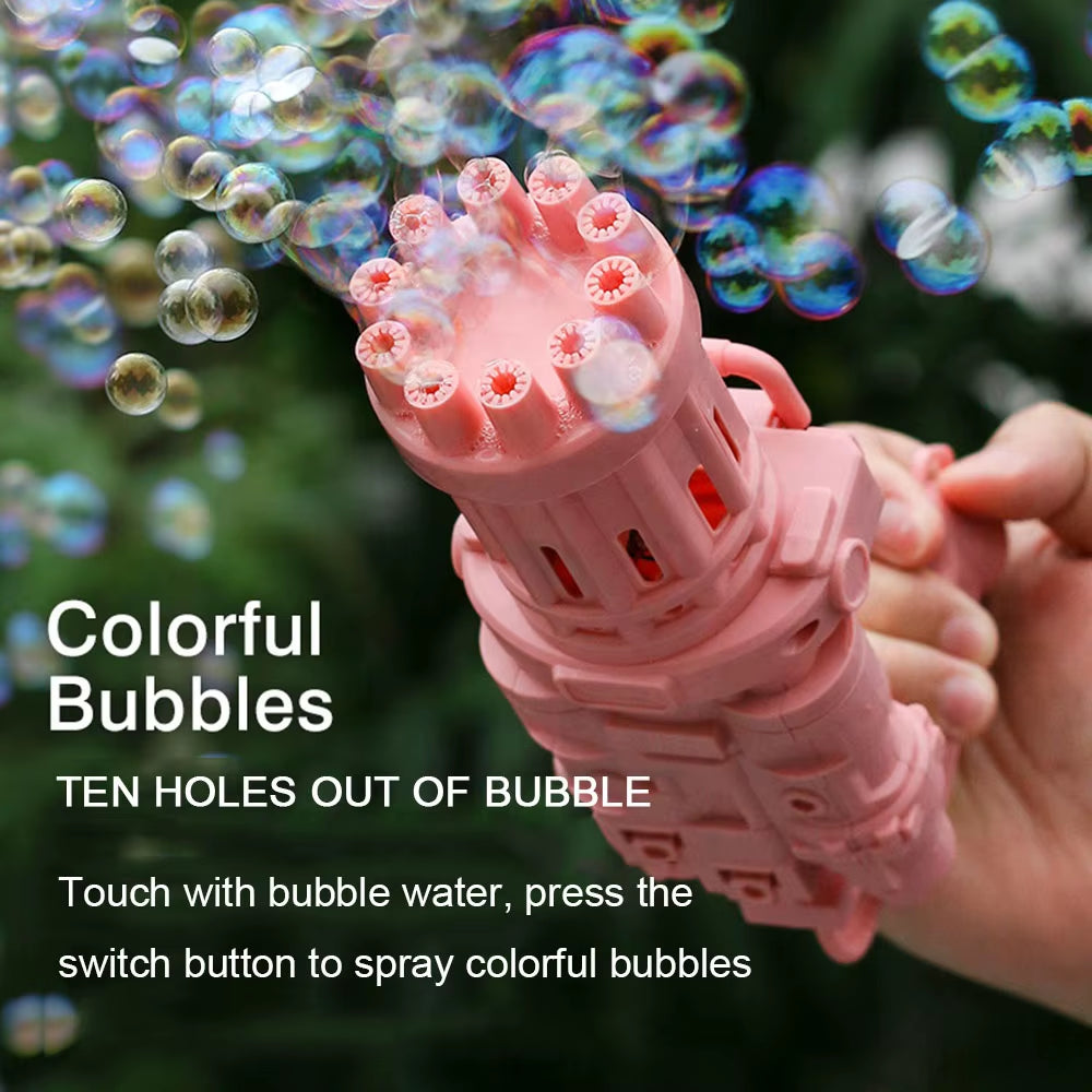 2021 New Electric Plastic Gatlin Blower Bubble Machine Eight Hole Bubble Gatling Gun Toy for Kids
