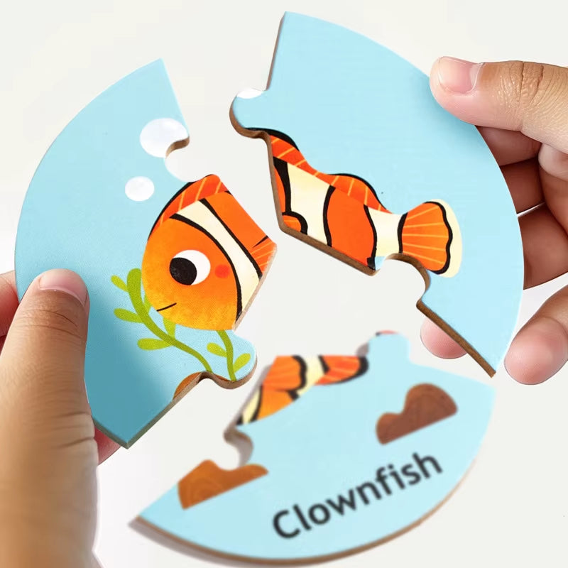 Children Educational Wooden Puzzle Toy 36Pcs Forest Marine Animal Cognitive Wooden Circular Puzzle Game Kids Wooden Toys