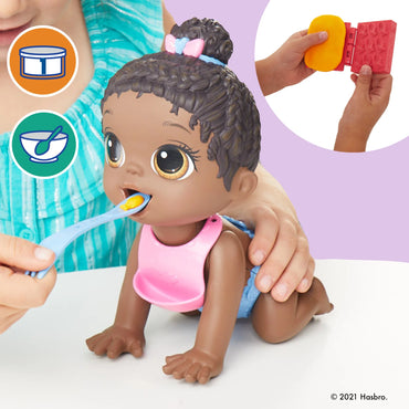 Lil Snacks Doll, Eats and "Poops," 8-Inch Baby Doll Toy, Kids 3 and Up, Black Hair
