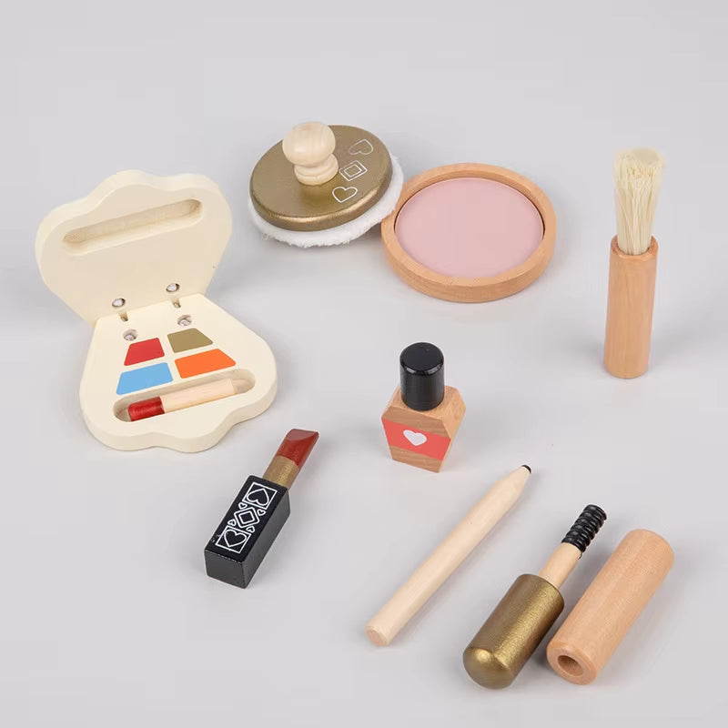 Kids Wooden Nail Manicure Makeup Bag Children Role Pretend Play Toy Set Girl'S Gift Cosmetics Toys for Child