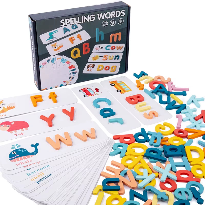 New Design Wooden Spelling Words Puzzle Game Toys Children Early Education Wooden Alphabet Letter Puzzle Matching Toys for Kids