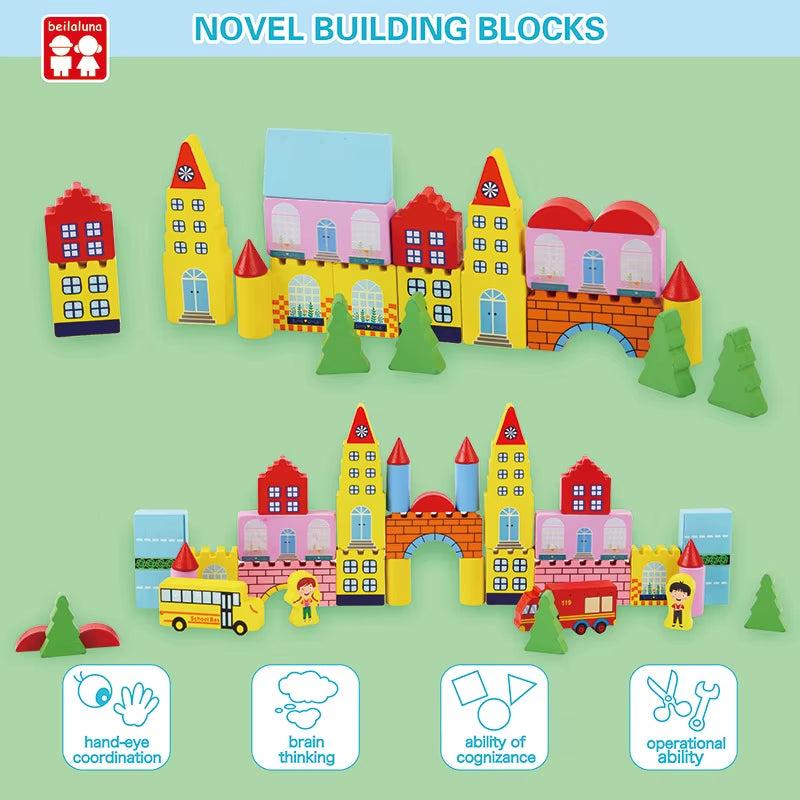 New Design Kids Creative Colorful Wooden Building Blocks Toys Wooden Town Scene Puzzle Blocks Toys for Child Early Educational