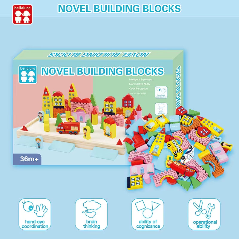 New Design Kids Creative Colorful Wooden Building Blocks Toys Wooden Town Scene Puzzle Blocks Toys for Child Early Educational