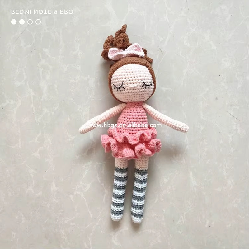 Custom Color Organic Cotton Handmade Girl Doll Girl Ballerina Knitted Doll Gift L for Children'S Day Christmas Day