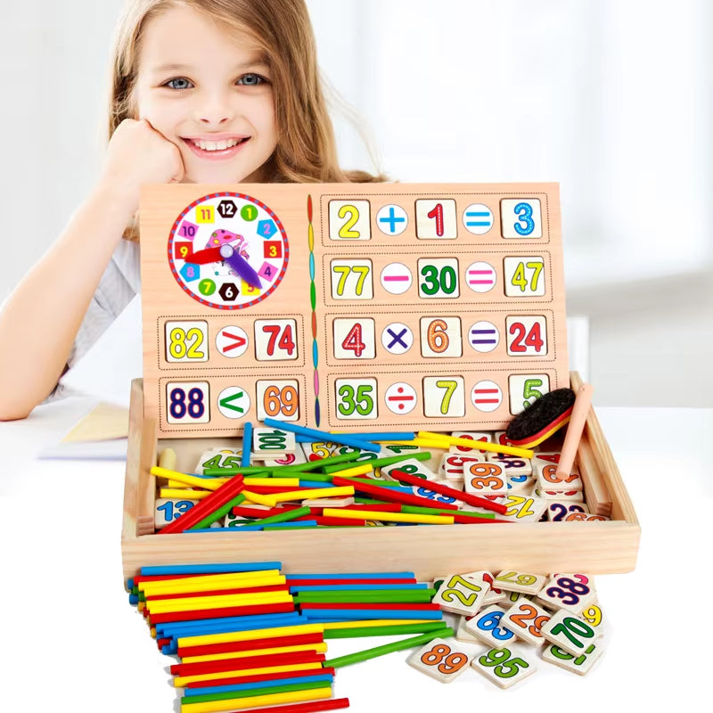 Children Wooden Multifunctional Math Learning Box Digital Enlightenment Montessori Educational Toys for Kids