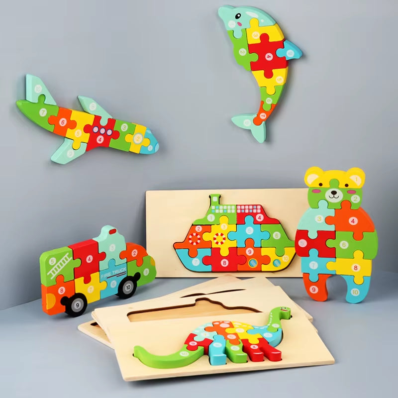 Kids Wooden Puzzle Building Block Toys 3D Wooden Puzzle Baby Wood Anima Jigsaw Puzzles Toys for Child