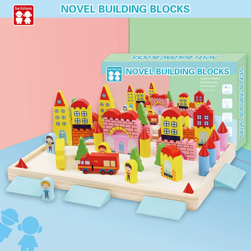 New Design Kids Creative Colorful Wooden Building Blocks Toys Wooden Town Scene Puzzle Blocks Toys for Child Early Educational