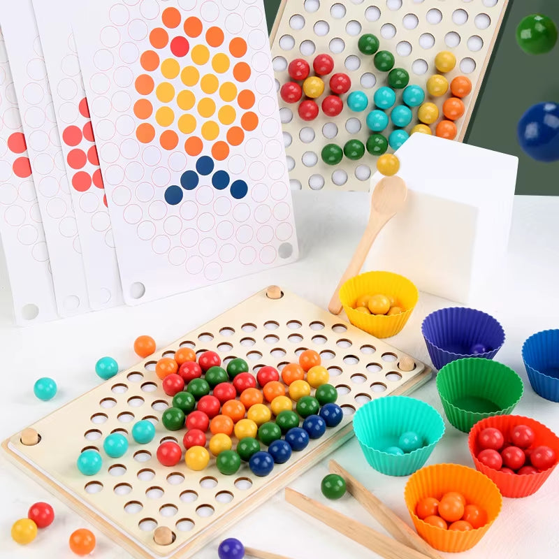 Kids Wooden Rainbow Clip Beads Toys Parent-Child Interactive Training Wooden Children Early Education Board Game Toy