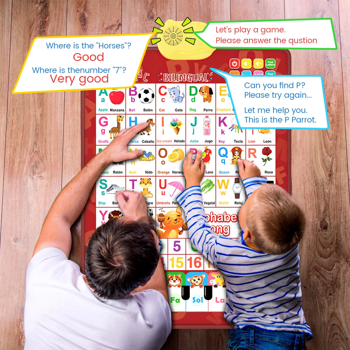 Electronic Interactive Alphabet Poster Toddler Toys, Alphabet ABC Wall Chart Toys for Toddlers, Kids Learning Toys with Music Various Patterns for 2-6Y Girls and Boys, Red