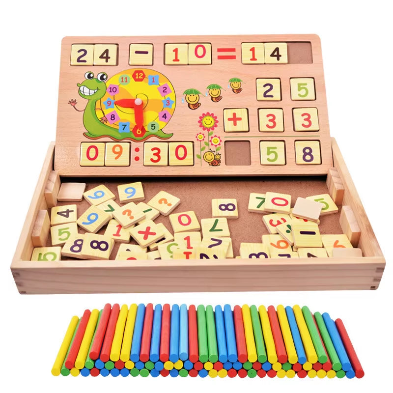 Children Wooden Multifunctional Math Learning Box Digital Enlightenment Montessori Educational Toys for Kids