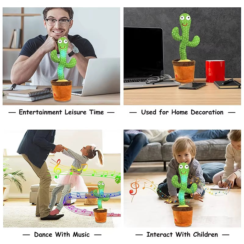 Christmas Gift Stuffed Flowerpot Soft Plush Toys Record Twisting Sing Talking Electric Dancing Cactus Toy with Light Opp Bag