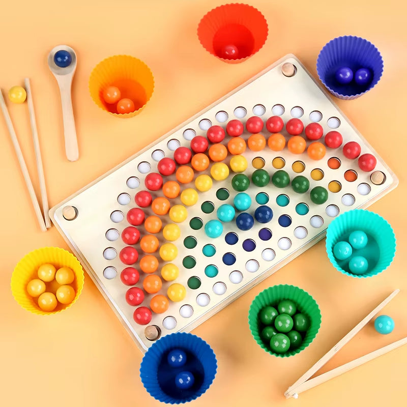 Kids Wooden Rainbow Clip Beads Toys Parent-Child Interactive Training Wooden Children Early Education Board Game Toy