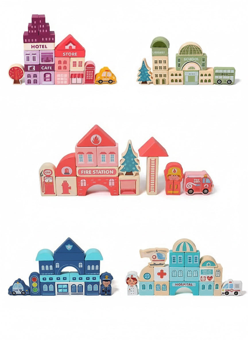 100Pcs Wooden City Street View Blocks Colorful Wooden Building Rainbow Blocks Kids Educational Wooden Blocks Toy
