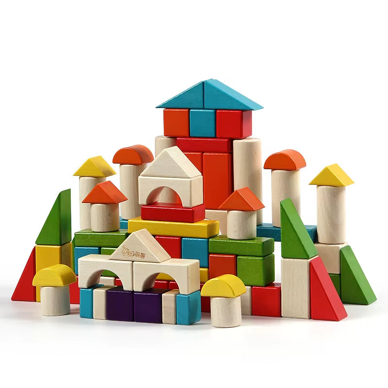 Wood Building Blocks 30 Pcs 54Pcs 74Pcs Coloring Creative Blocks Toys