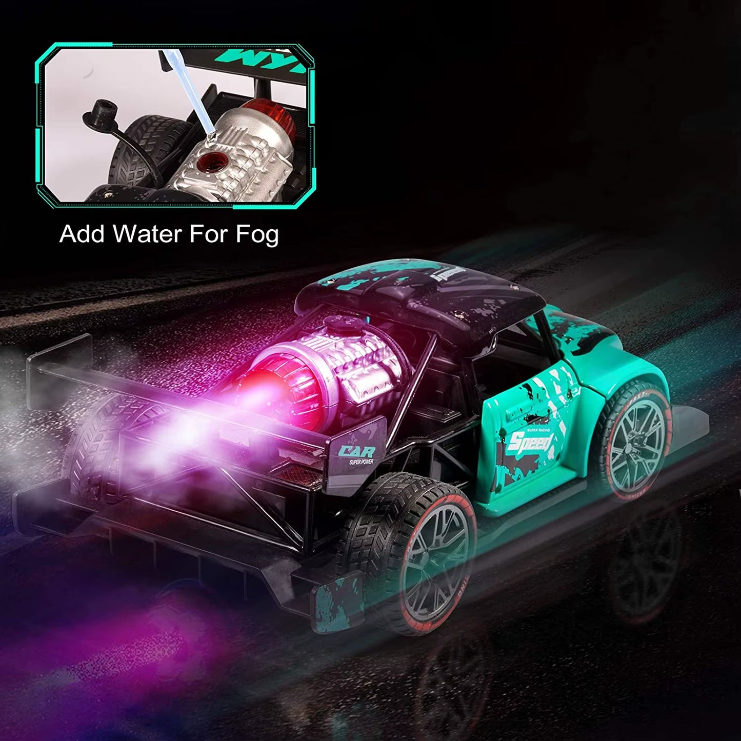 1:16 2.4G High Speed Alloy Remote Control Spray RC Car Toy with Light Wireless Control