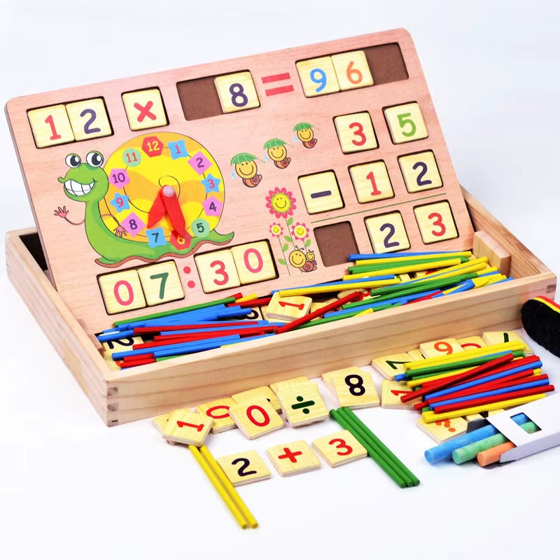 Children Wooden Multifunctional Math Learning Box Digital Enlightenment Montessori Educational Toys for Kids