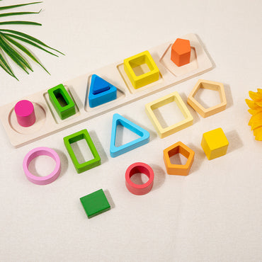 Wooden Colorful Shape Four Or Five Sets Of Columns Early Education Puzzle