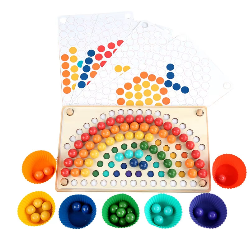 Kids Wooden Rainbow Clip Beads Toys Parent-Child Interactive Training Wooden Children Early Education Board Game Toy