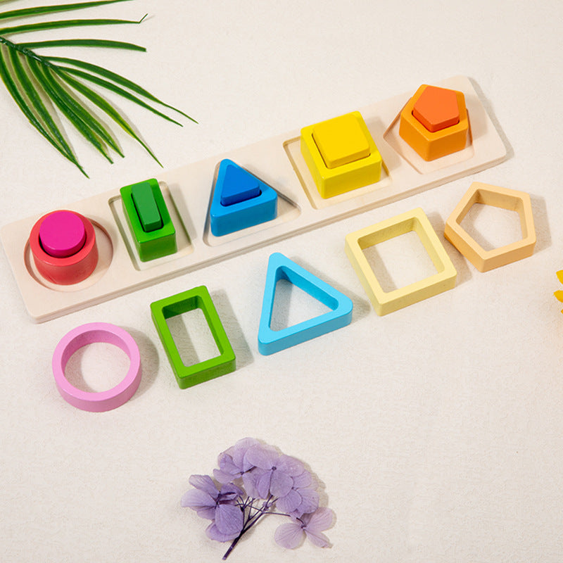 Wooden Colorful Shape Four Or Five Sets Of Columns Early Education Puzzle