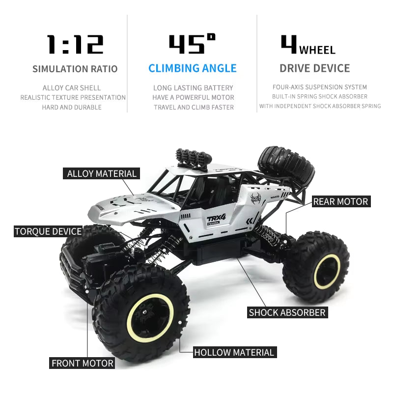 1:12 Large-Scale Kids Alloy RC Car 37CM 4WD Remote Control Car Toy