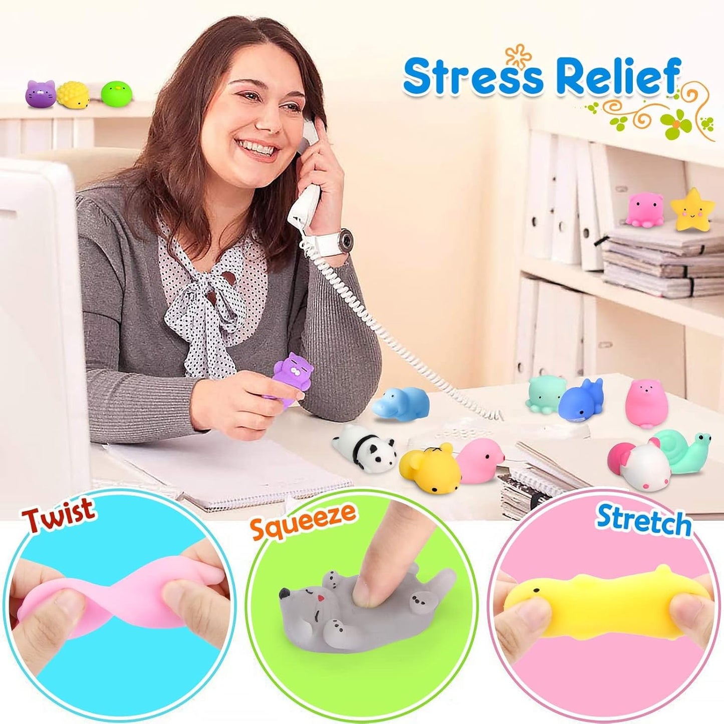Mochi Squishy Toys 28PCS Animal Mini Squishies Kawaii Party Favors for Kids Cat Unicorn Squishy Squeeze Stress Relief Toys Goodie Bags Novelty Toy Easter Gifts for Boys Girls Adults, Random