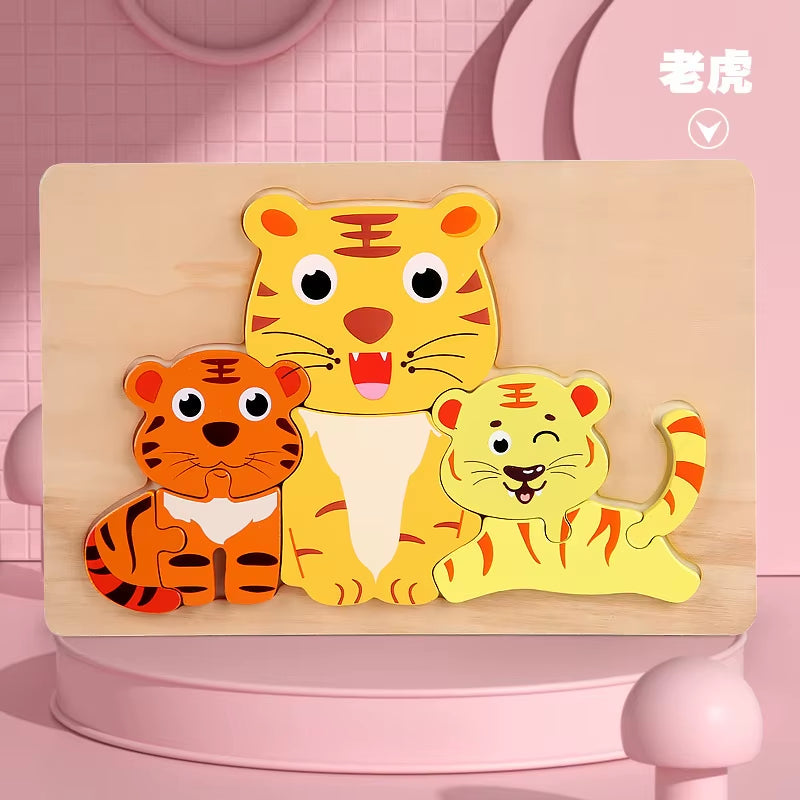 Kids Wooden Jigsaw Dinosaur Puzzle Montessori Game Assembly Children Learning Educational Toys 3D Cartoon Animal Puzzles