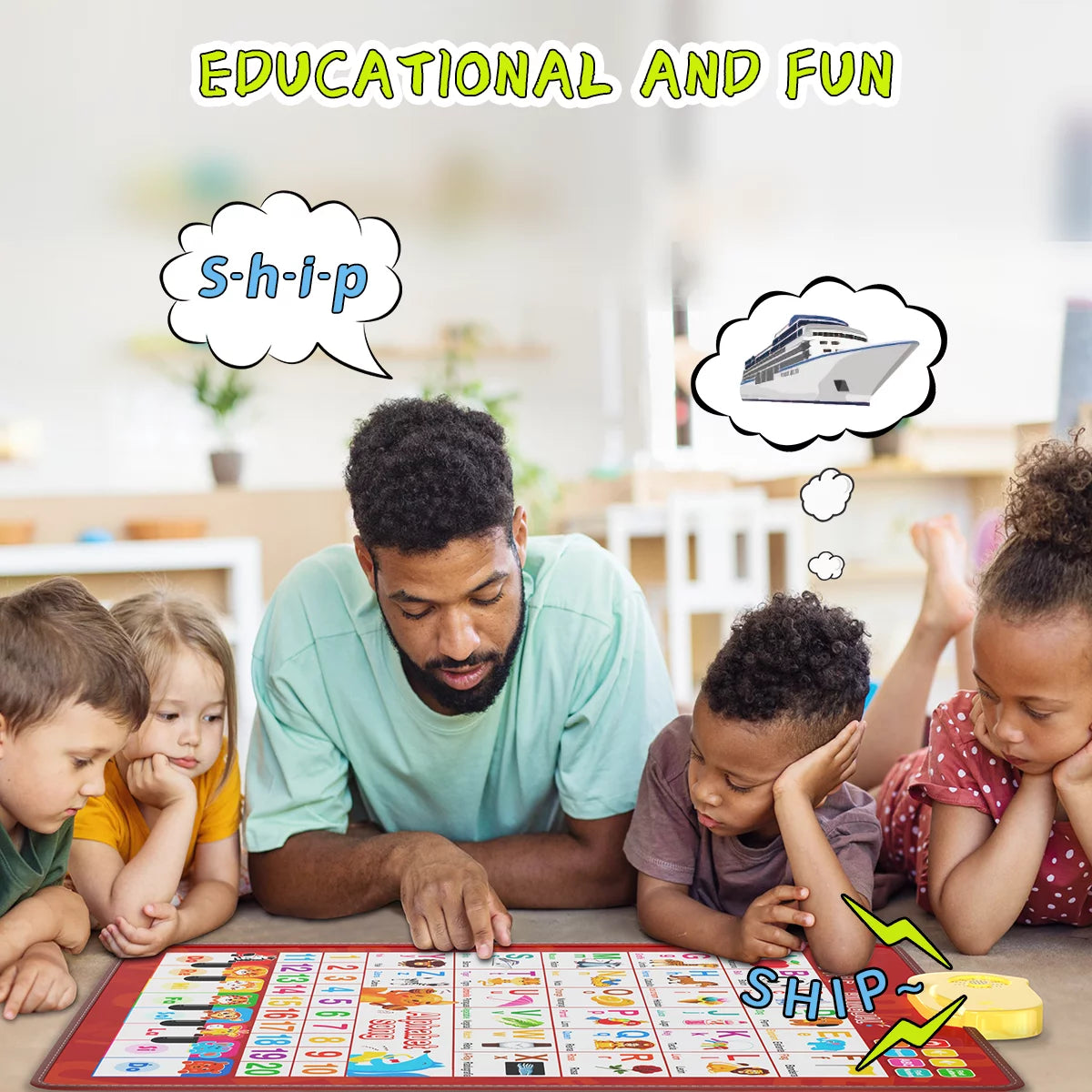 Electronic Interactive Alphabet Poster Toddler Toys, Alphabet ABC Wall Chart Toys for Toddlers, Kids Learning Toys with Music Various Patterns for 2-6Y Girls and Boys, Red