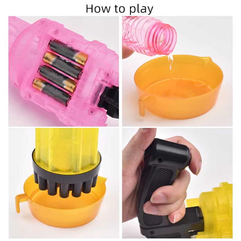 Outdoor Games Party Toys Light Water Soap Blower Machine Electric Shooter Bazooka 21 Hole Gatling Bubble Gun