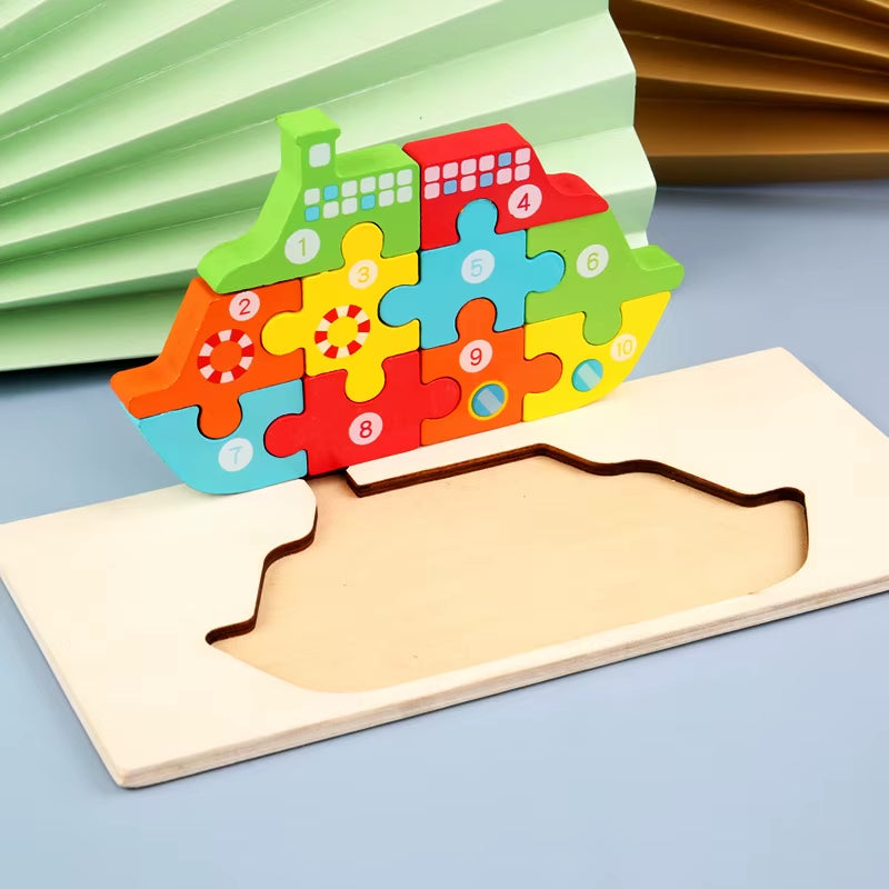 Kids Wooden Puzzle Building Block Toys 3D Wooden Puzzle Baby Wood Anima Jigsaw Puzzles Toys for Child