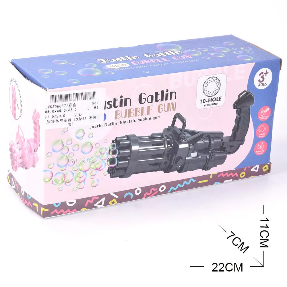 2021 New Electric Plastic Gatlin Blower Bubble Machine Eight Hole Bubble Gatling Gun Toy for Kids