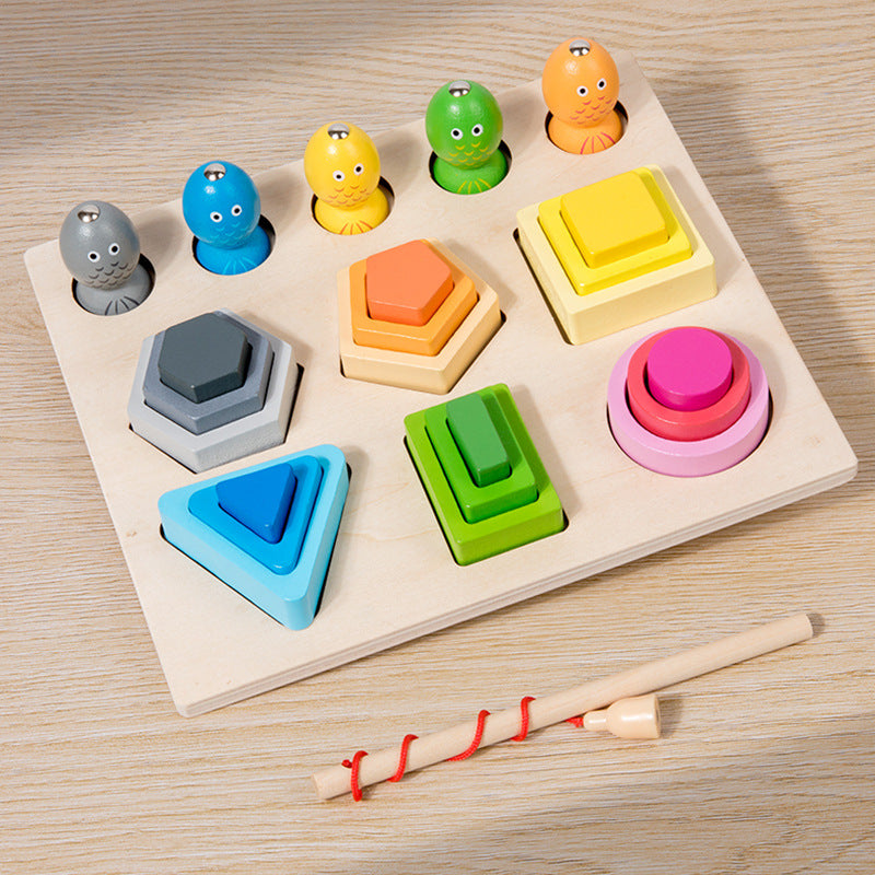 Wooden Colorful Shape Four Or Five Sets Of Columns Early Education Puzzle