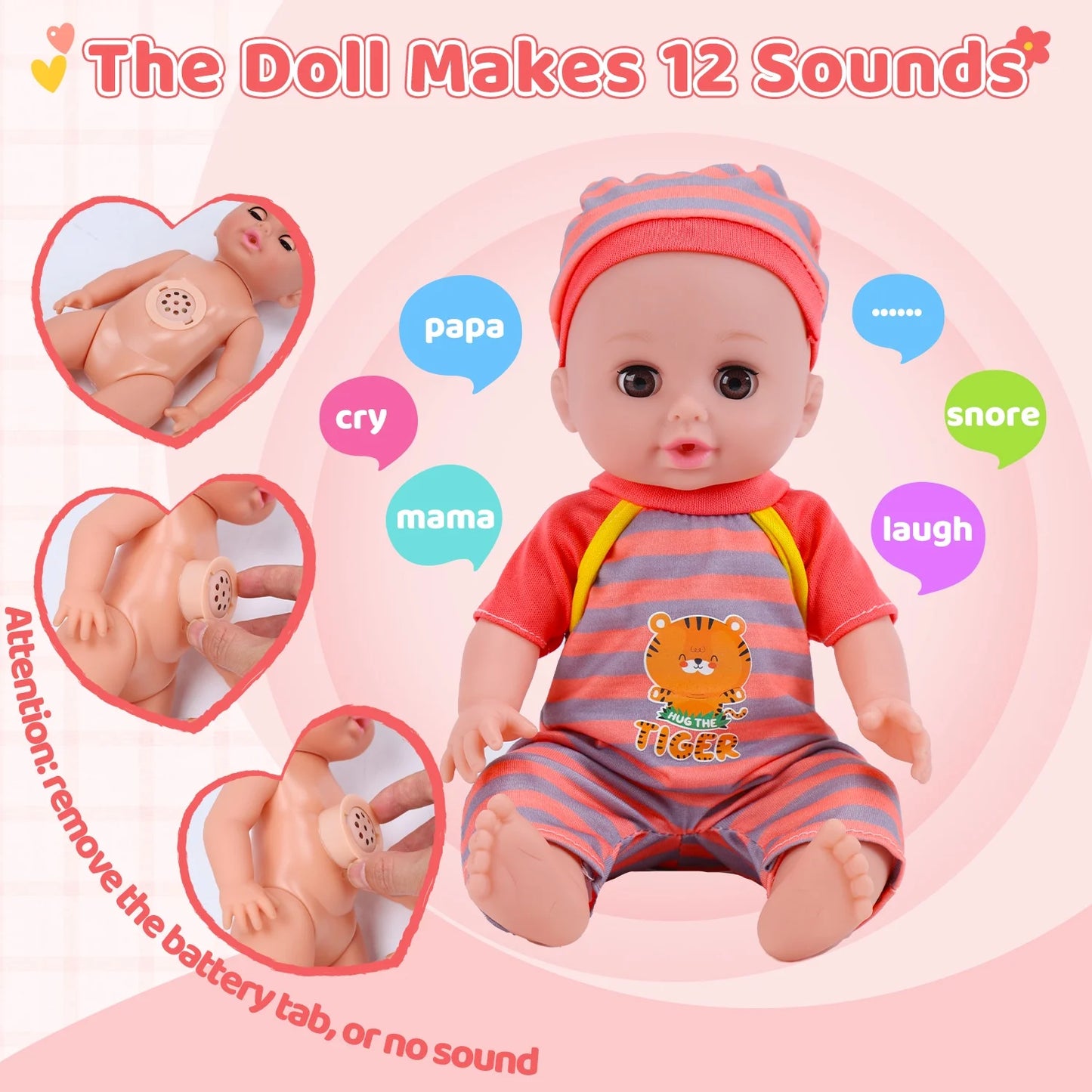 Baby Doll Play Set with 12.5" Baby Doll, 21'' Foldable Doll Stroller, High Chair, 35 PCS Baby Doll Accessories and 2 Sets Doll Clothes, Pretend Play Toys for Girls Toddlers