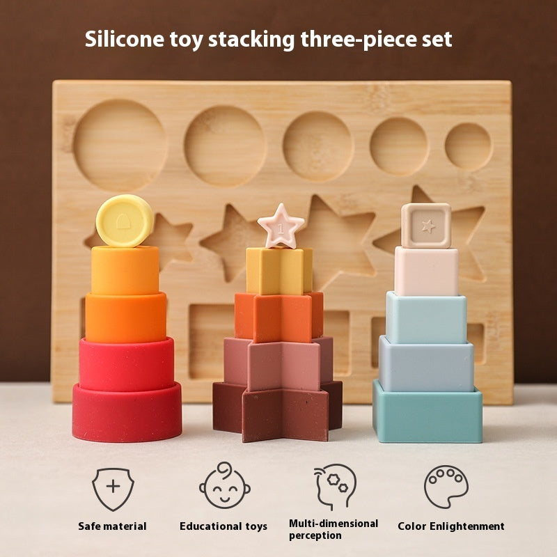 Food Grade Biteable Silicone Toy Puzzle Baby Pile Style Le