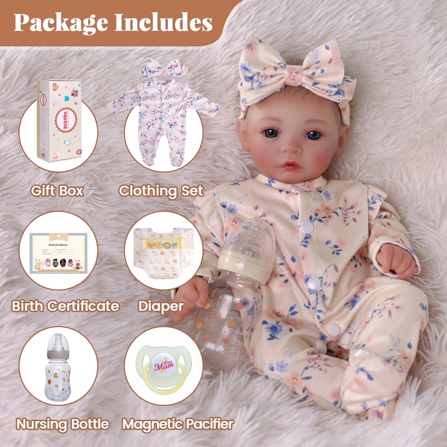 RSG 18" Lifelike Reborn Baby Dolls - Newborn - Soft Cloth Body Real Life Baby Dolls with Gift Box for Kids Age 3+