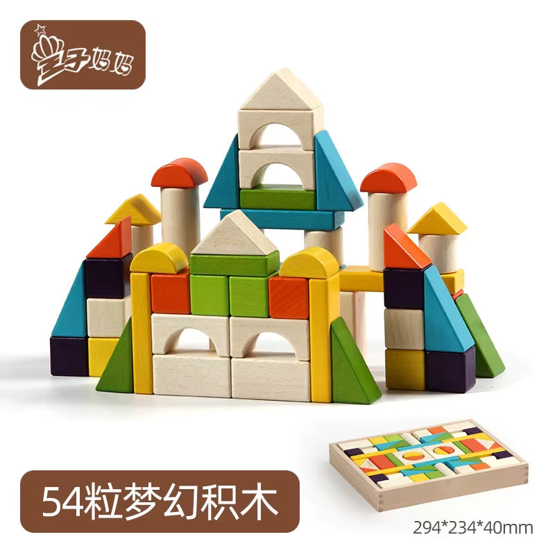 Wood Building Blocks 30 Pcs 54Pcs 74Pcs Coloring Creative Blocks Toys