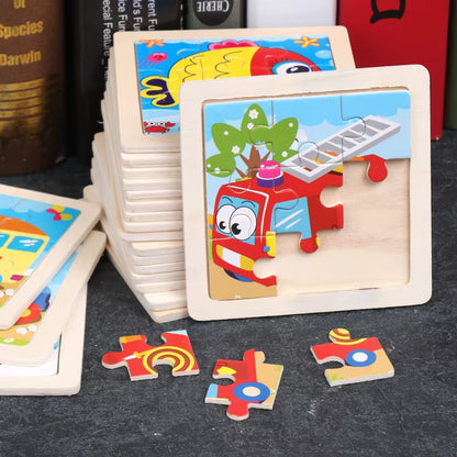 Children Montessori Mini 9 Pieces Wooden DIY Jigsaw Puzzles Board Games Early Educational Learning Toys for Kids Boys Girls